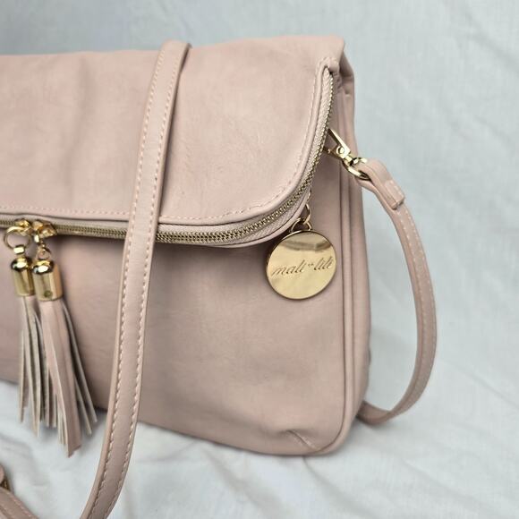 Mali + Lili Crossbody Bag Pink Faux Leather Magnetic Flap w/ Zipper Closure EUC - Picture 3 of 16